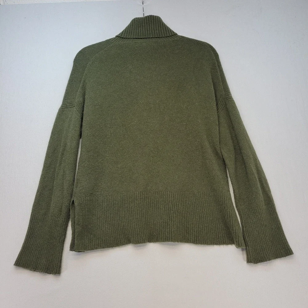 J.Crew Turtleneck Sweater Women XS Green Merino Wool‎ Alpaca Blend Side Slit